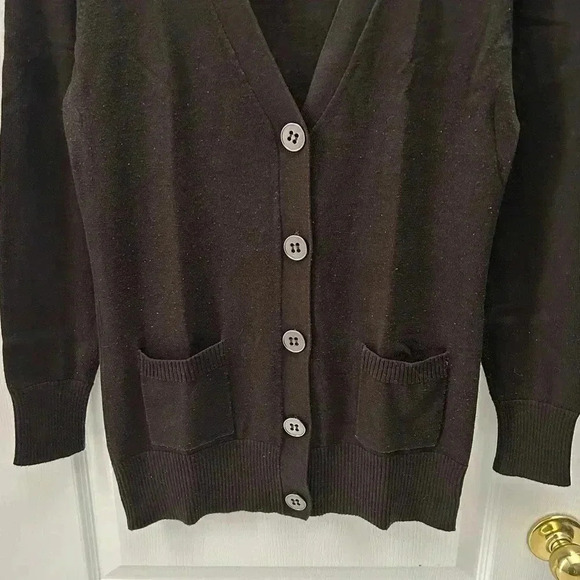 Devoted  Cardigan Sweater Button Front V Neck Pockets Chocolate Brown Medium - Picture 6 of 15